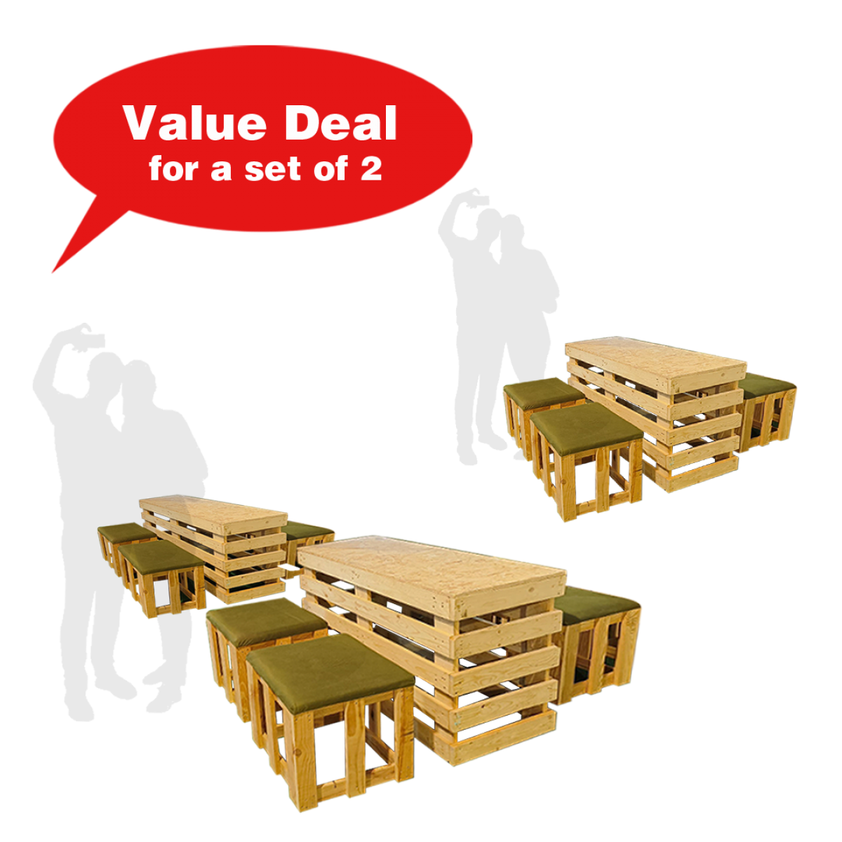 Image showcasing Upcycled Pallet Table and Seats Set - SG's Largest Event Furniture ...